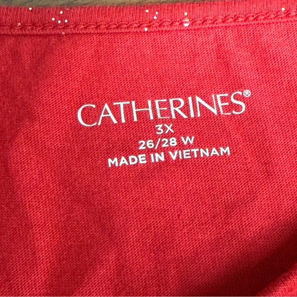 Catherines Red Sparkle Top 3X Plus Size Holiday Glitter Keyhole Blouse - Picture 6 of 7